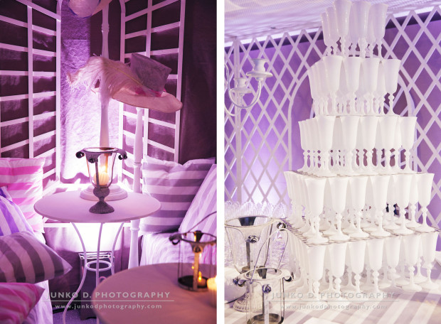 reception decor at Maison Blanche in purple